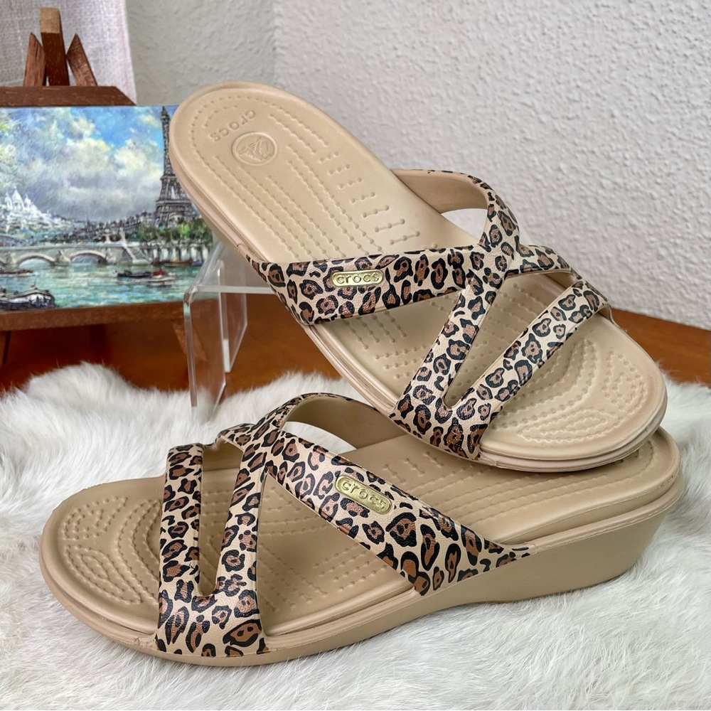 Crocs Leopard Print Sandal Wedges